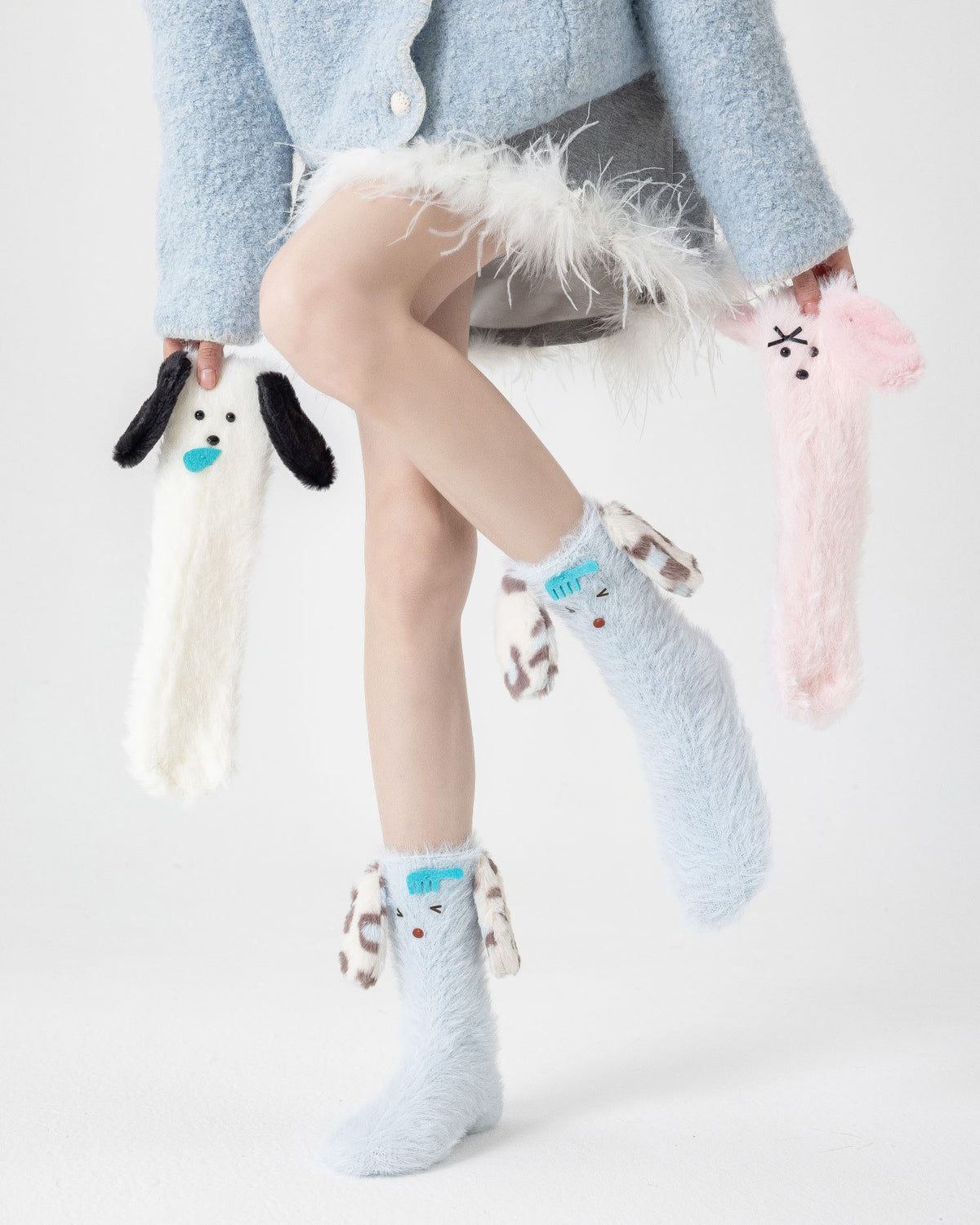 Women Kids Crew Socks Cute 3D Ears Series Funny Fuzzy Thick Warm - SWEET NANA