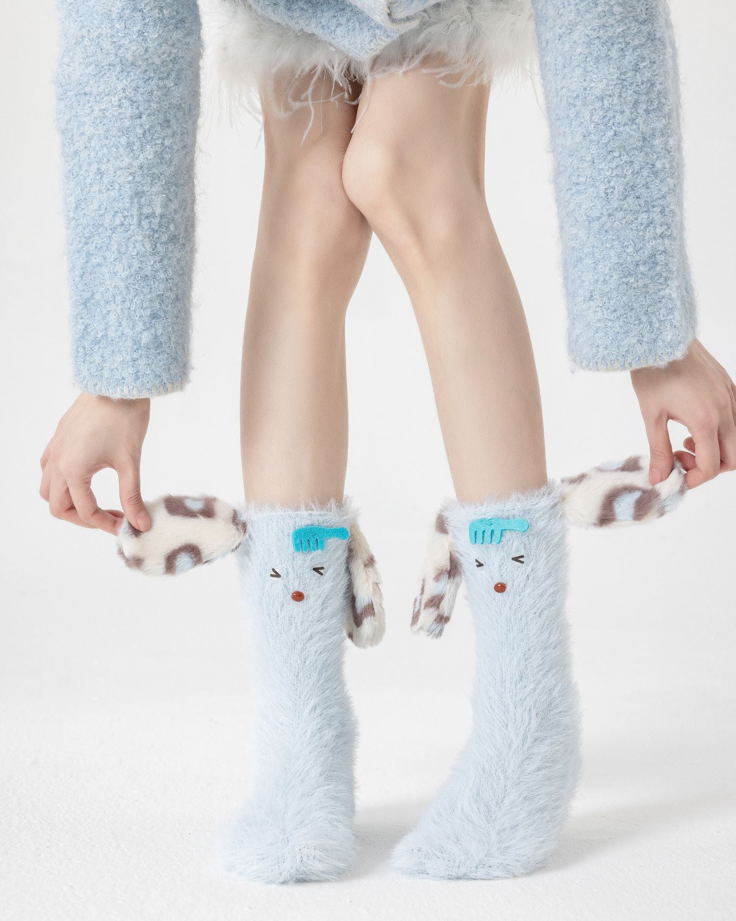 여성 키즈 크루 양말 귀여운 3D 귀 시리즈 재미있는 보송보송 두꺼운 따뜻한 부드러운 미끄럼 방지 양말