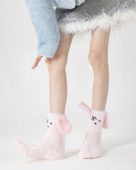 여성 키즈 크루 양말 귀여운 3D 귀 시리즈 재미있는 보송보송 두꺼운 따뜻한 부드러운 미끄럼 방지 양말