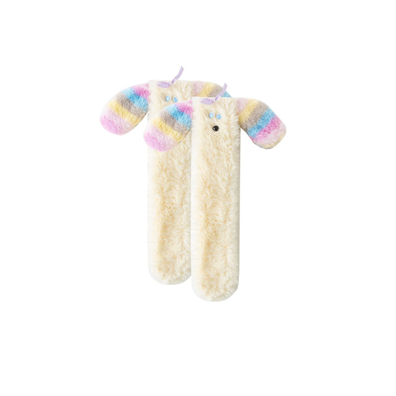 여성 키즈 크루 양말 귀여운 3D 귀 시리즈 재미있는 보송보송 두꺼운 따뜻한 부드러운 미끄럼 방지 양말