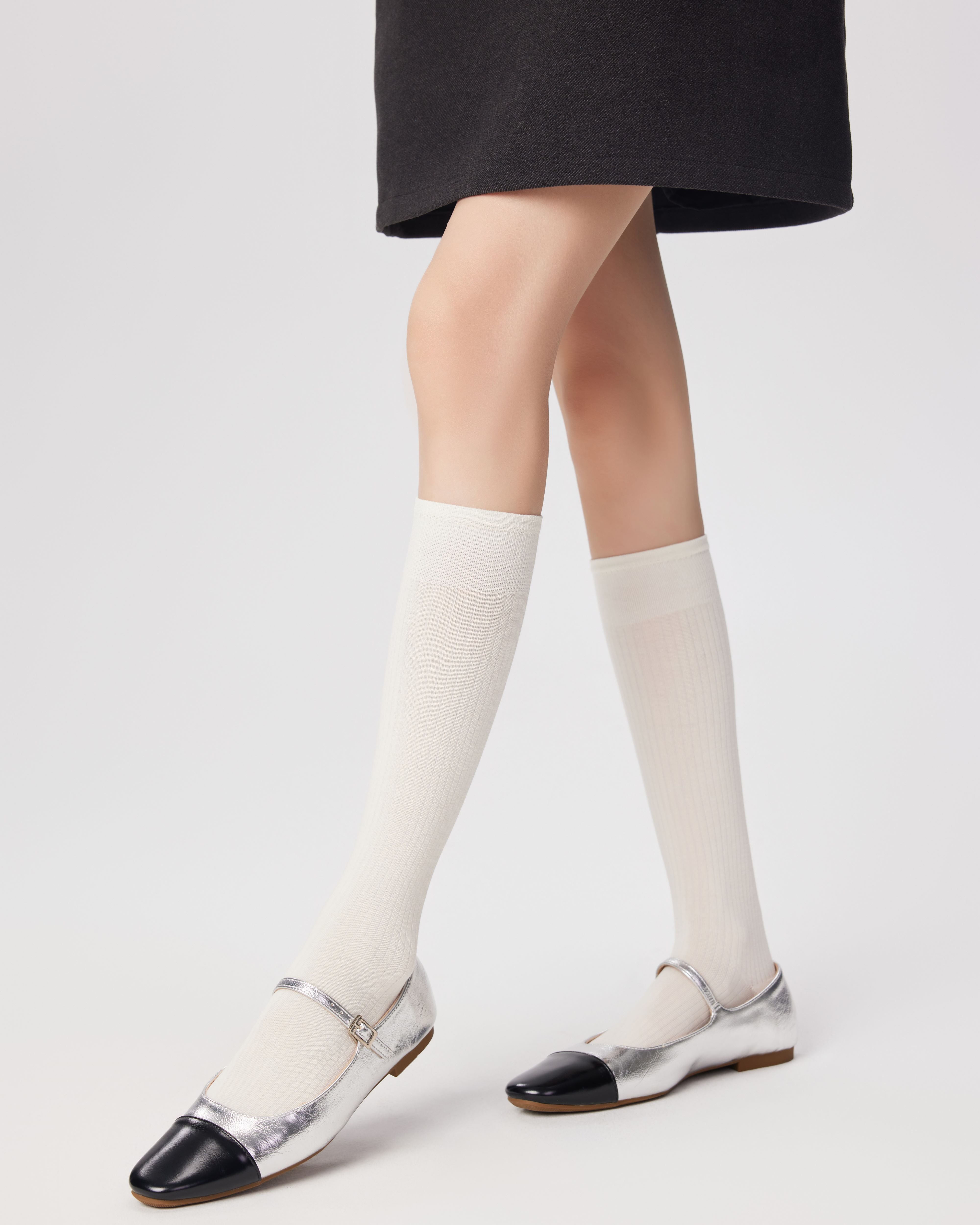 女款及膝襪 羅紋條紋毛圈 芭蕾風格 時尚涼感 舒適