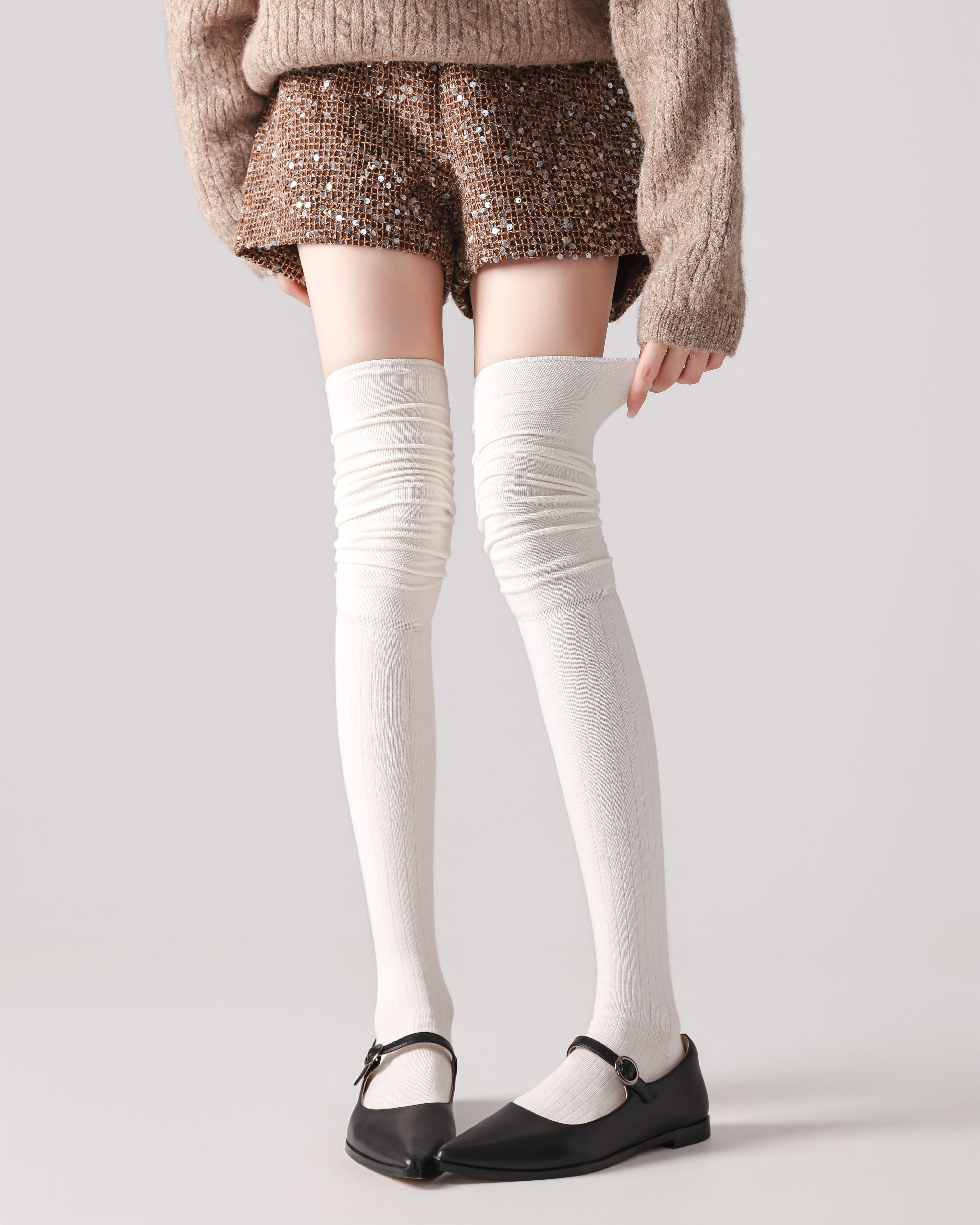 Women Over The Knee Socks Solid Color Ribbed Slouch Cotton - SWEET NANA Main image