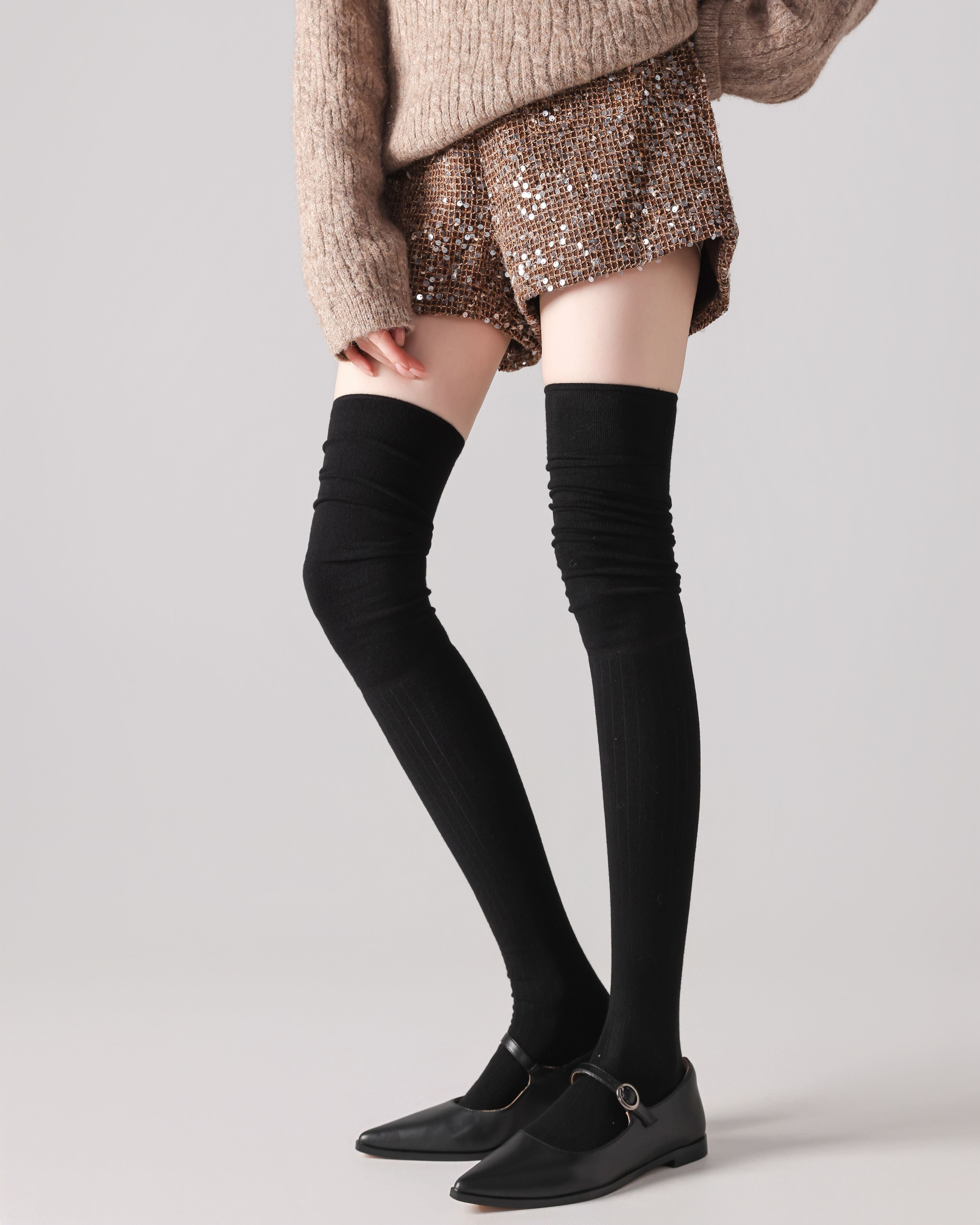 Women Over The Knee Socks Solid Color Ribbed Slouch Cotton Secondary image