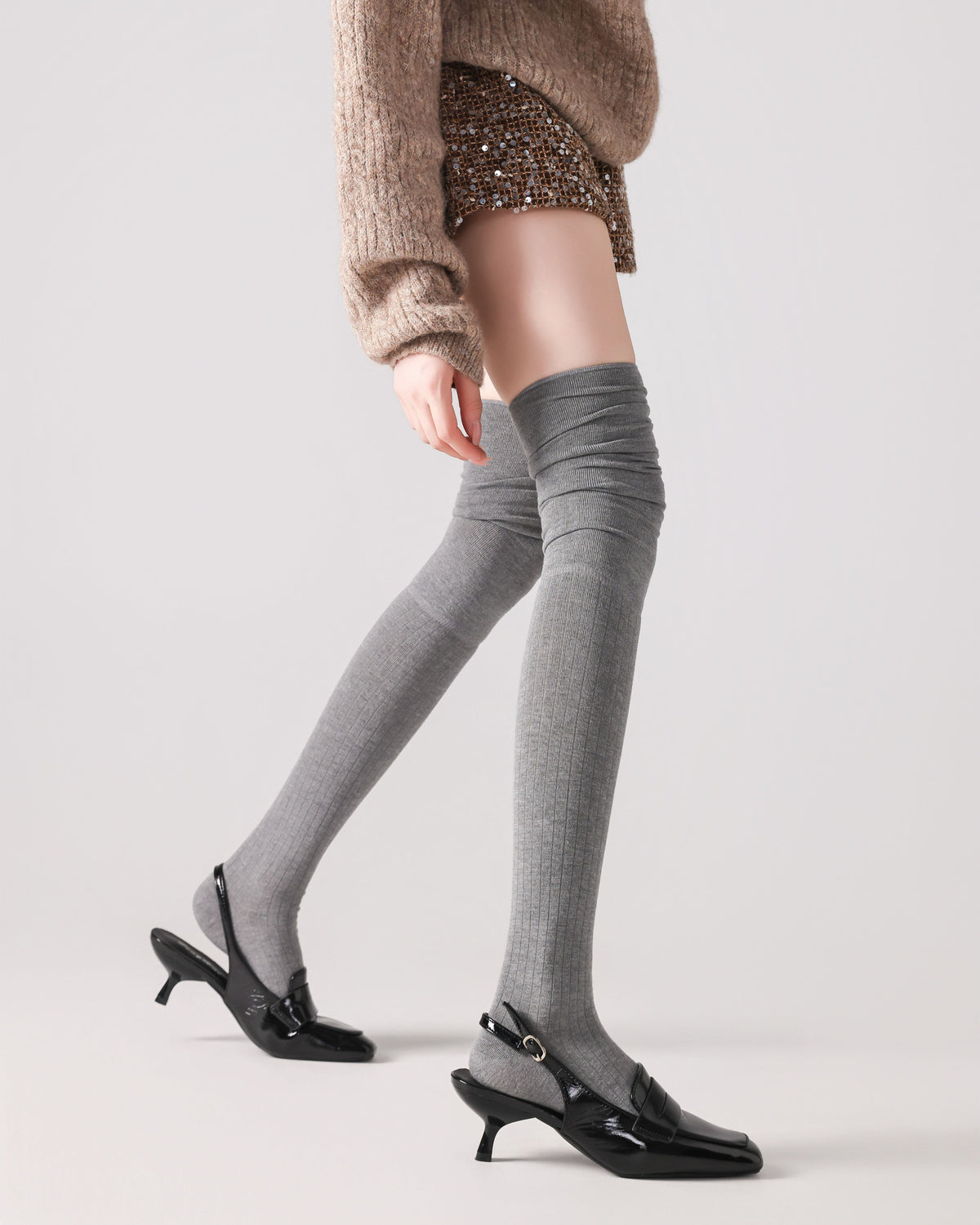 Women Over The Knee Socks Solid Color Ribbed Slouch Cotton