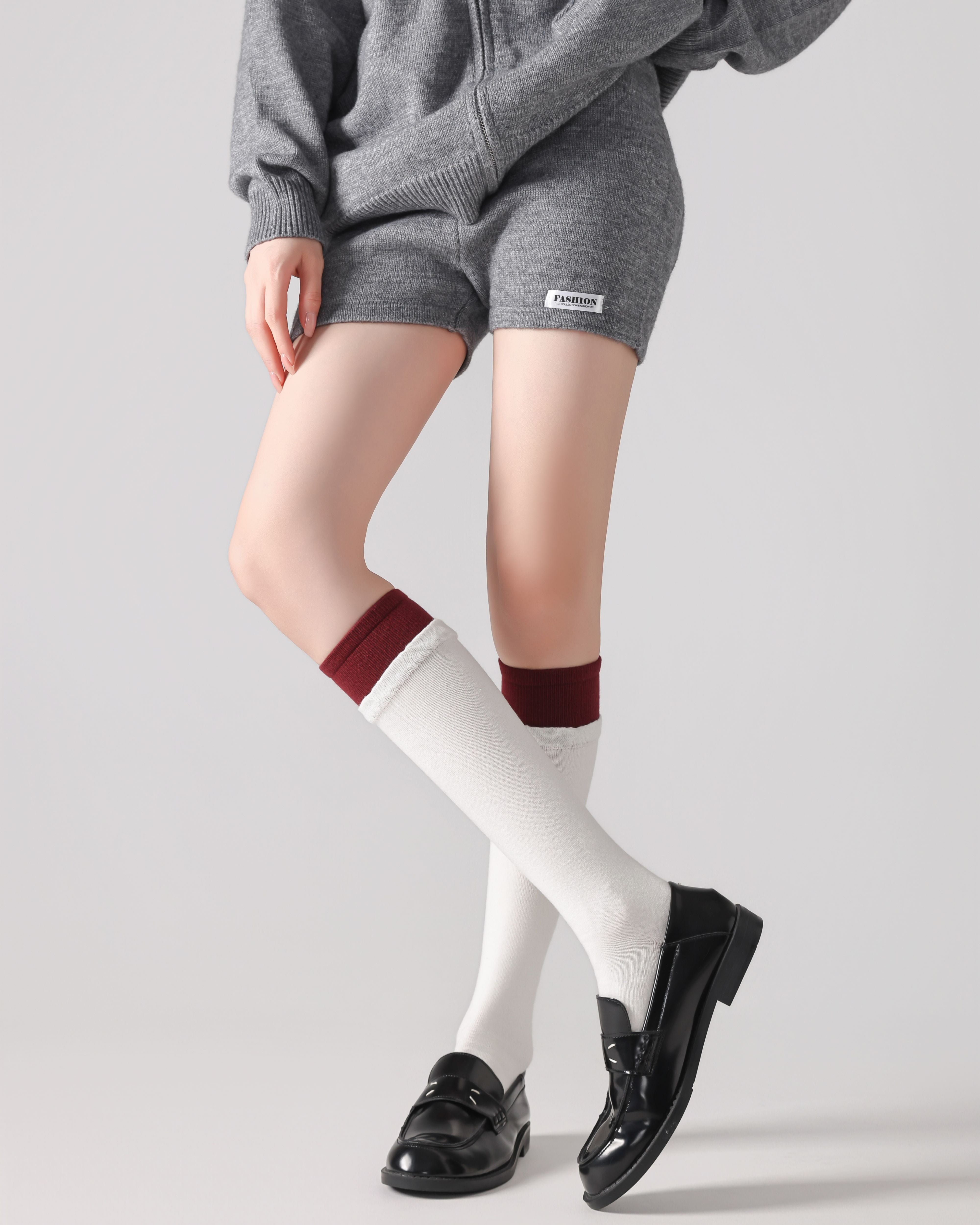 Women Two Tone Striped Knee High Socks Soft Warm Comfortable