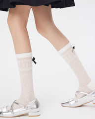 Women's Antibacterial Cotton Mesh Crew Socks Letter Bowknot