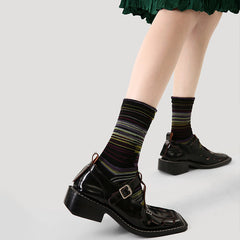 Sweetnana Ethnic Style Trendy Socks: Striped Design Crew Socks, Warm and Thickened for Autumn/Spring.