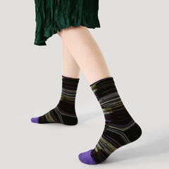 Sweetnana Ethnic Style Trendy Socks: Striped Design Crew Socks, Warm and Thickened for Autumn/Spring.