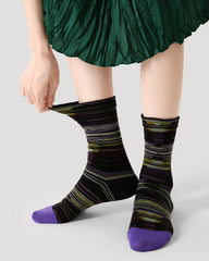 Sweetnana Ethnic Style Trendy Socks: Striped Design Crew Socks, Warm and Thickened for Autumn/Spring.