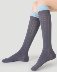 Women's Ballet Cotton Knee High Socks Seamless Contrast Color Thin Mesh