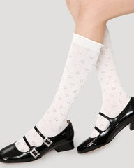 Women's Ballet Cotton Knee High Socks Seamless Mesh Hollow Pattern Thin