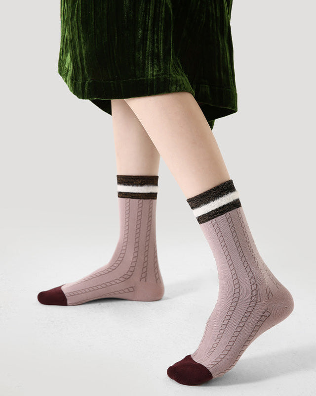 Women's British Preppy Cotton Crew Socks contrast color Thick Warm