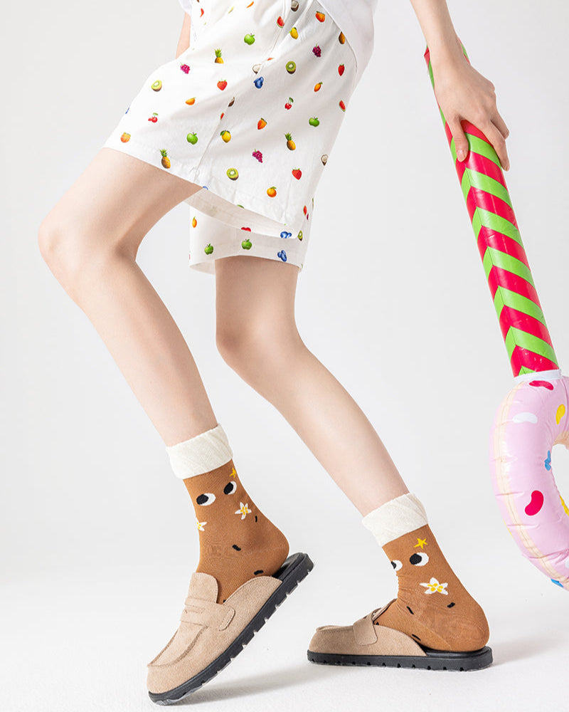 Women's Cotton Crew Socks Coconut Tree Series Cute Fashionable Kawaii