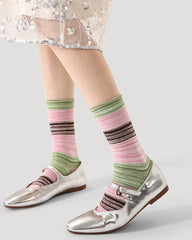 Women Cotton Crew Socks Colorful Stripe Contrast Indie Style Warm