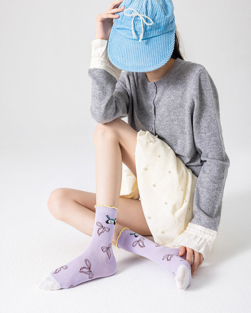 Women's Cotton Crew Socks Moon Astronaut Cute Casual
