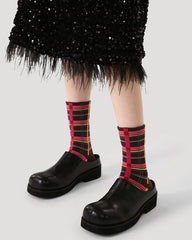 Women's Cotton Crew Socks Retro Plaid Vintage Style Thick Warm