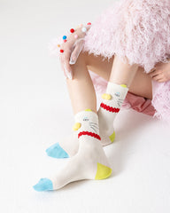 여성용 면 크루 삭스 타비 고양이 카와이 귀여운 캐주얼