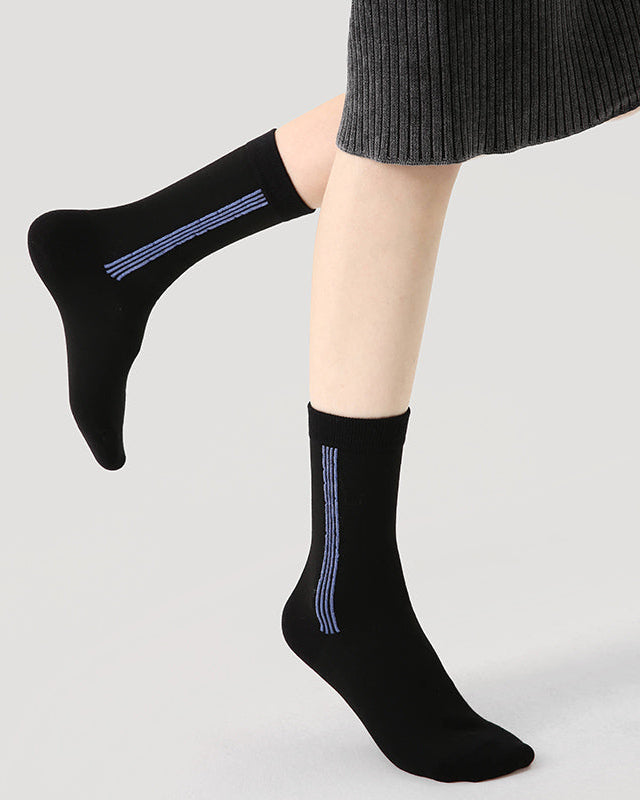 Women's Cotton Crew Socks Vertical Stripe Reversible Thick Warm