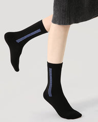 Women's Cotton Crew Socks Vertical Stripe Reversible Thick Warm