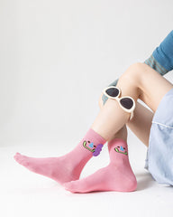 3-Pack Women's Cotton Crew Socks Zoo Party Kawaii Cute Casual