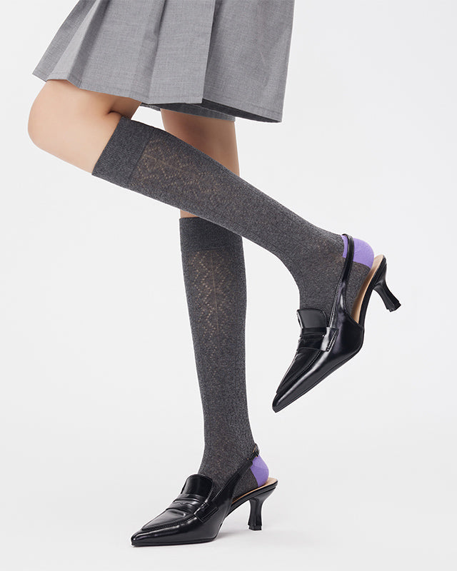Women Cotton Knee High Socks Solid Color Seamless Soft Breathable