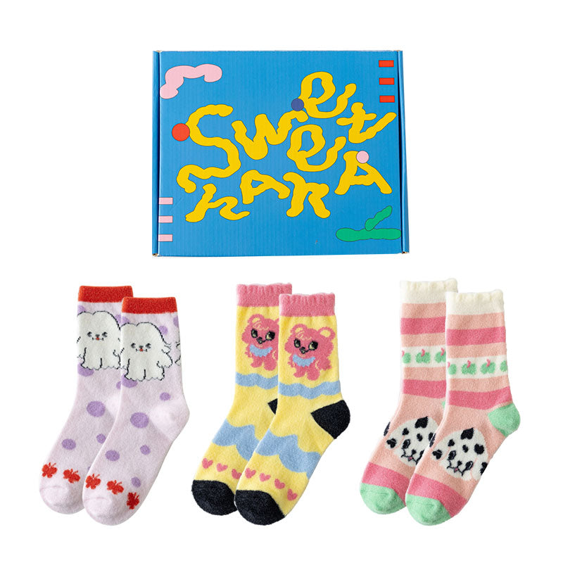 禮盒套裝 Sweetnana 小怪獸系列冬季保暖襪，女士拖鞋襪，溫暖加厚超柔軟襪。