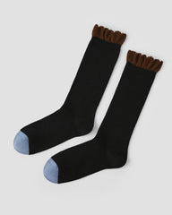 Women's Crew Socks Black Contrast Ruffle Trim Cotton Casual Socks
