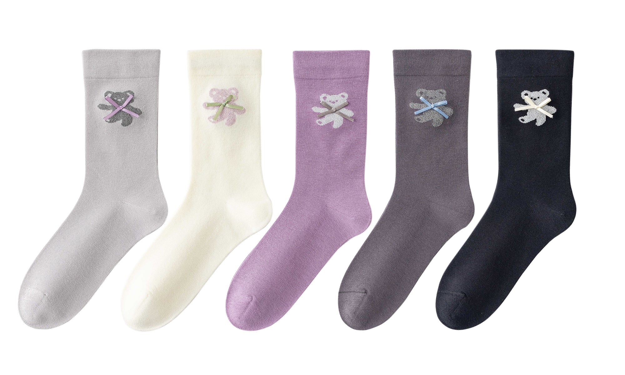 Women Crew Socks Bow Bear Series Cotton Cute Embroidery Casual Socks