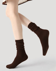 Women's Crew Socks Brown Ribbed Cotton Casual Socks