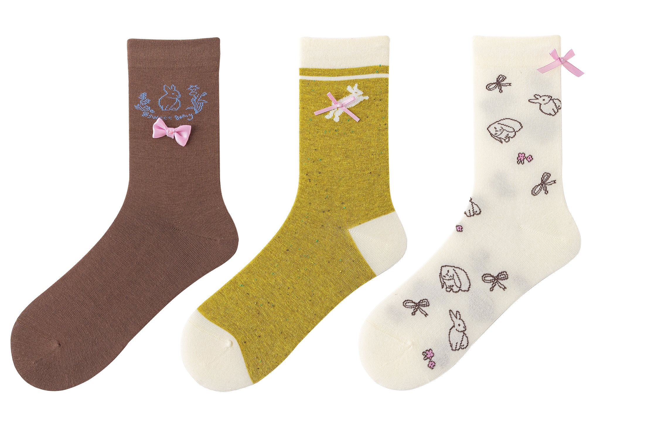 여성 크루 양말 버니 시리즈 면 귀여운 자카드 리본 캐주얼 양말