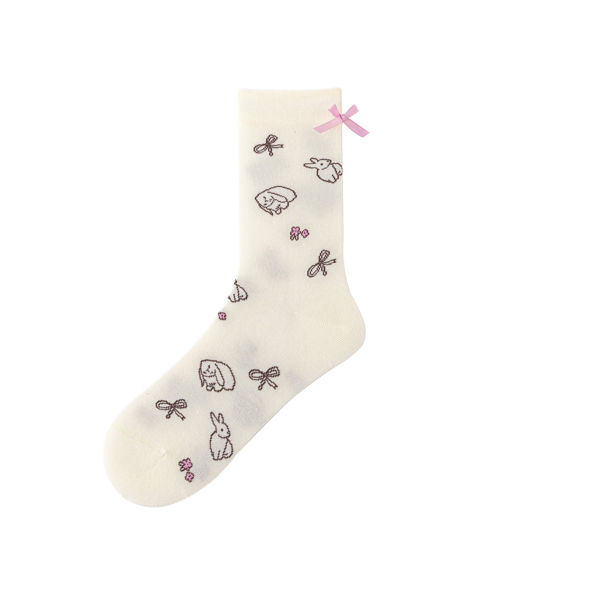 여성 크루 양말 버니 시리즈 면 귀여운 자카드 리본 캐주얼 양말
