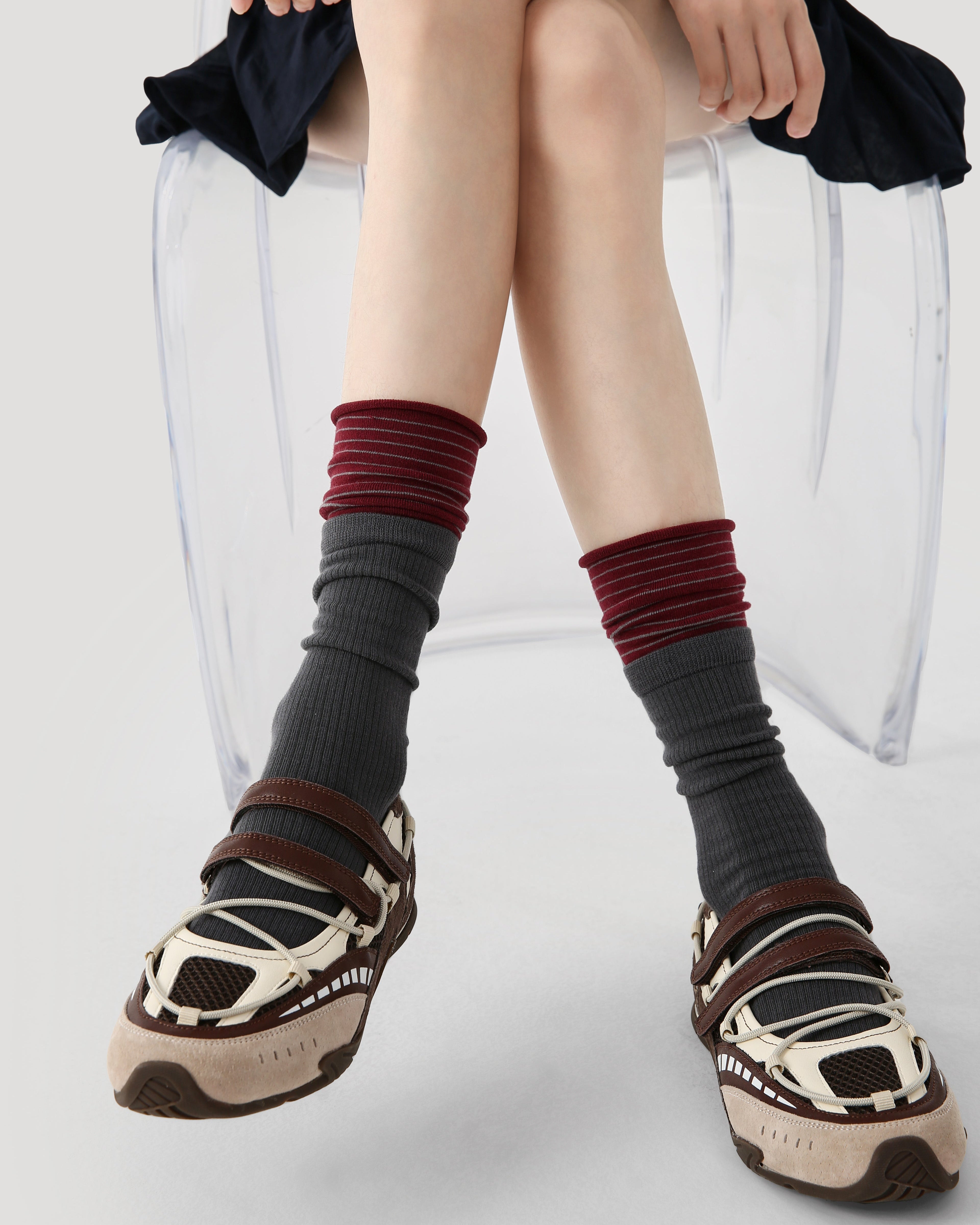 Women's Crew Socks Colorblock Cotton Casual Breathable Socks