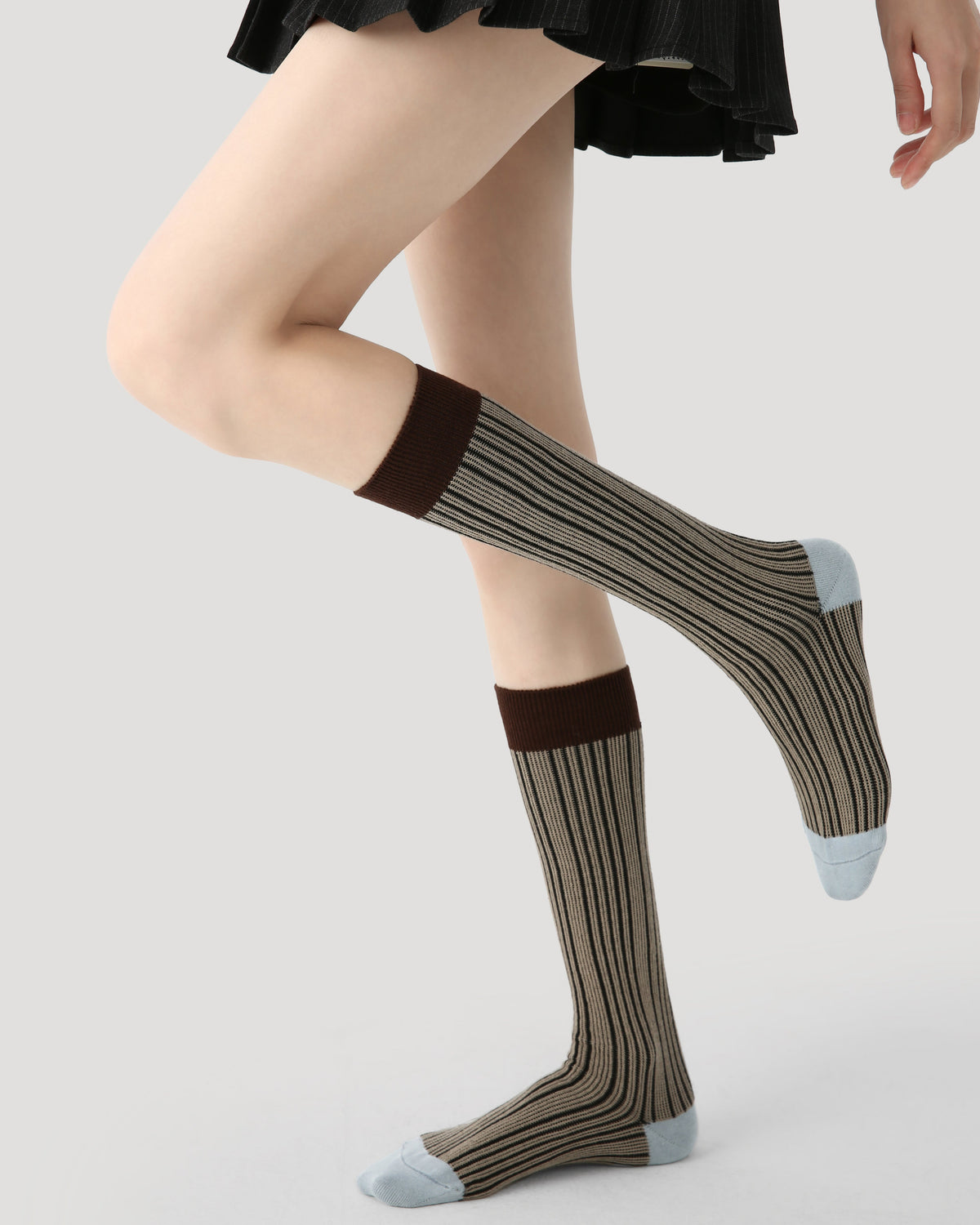 Women Crew Socks Gray Stripe Cotton Casual Comfortable