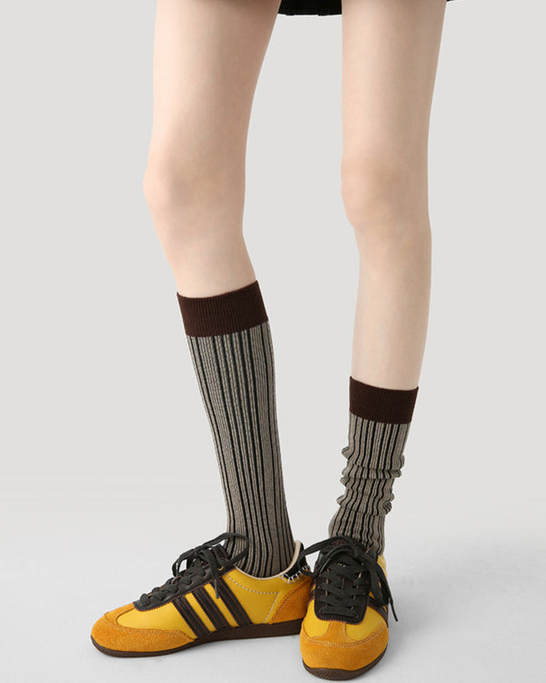 Women Crew Socks Gray Stripe Cotton Casual Comfortable - SWEET NANA