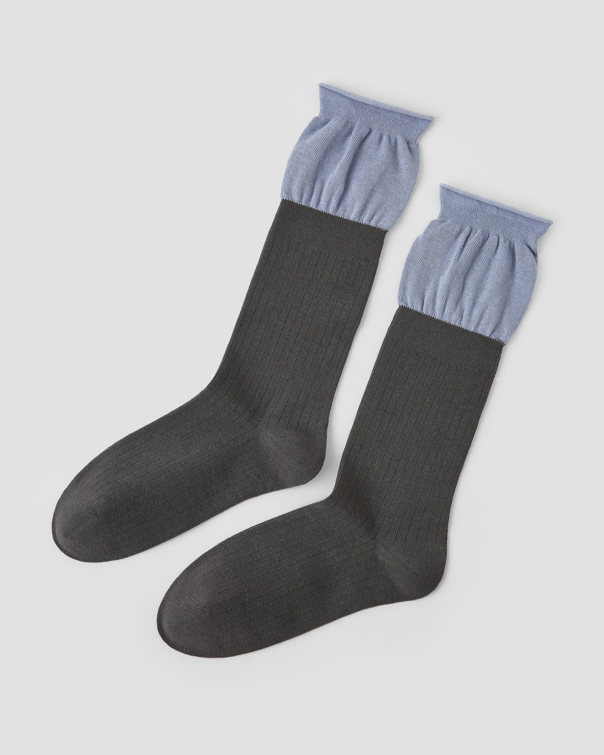 Women Crew Socks Gray and Blue Colorblock Ribbed Cotton Casual