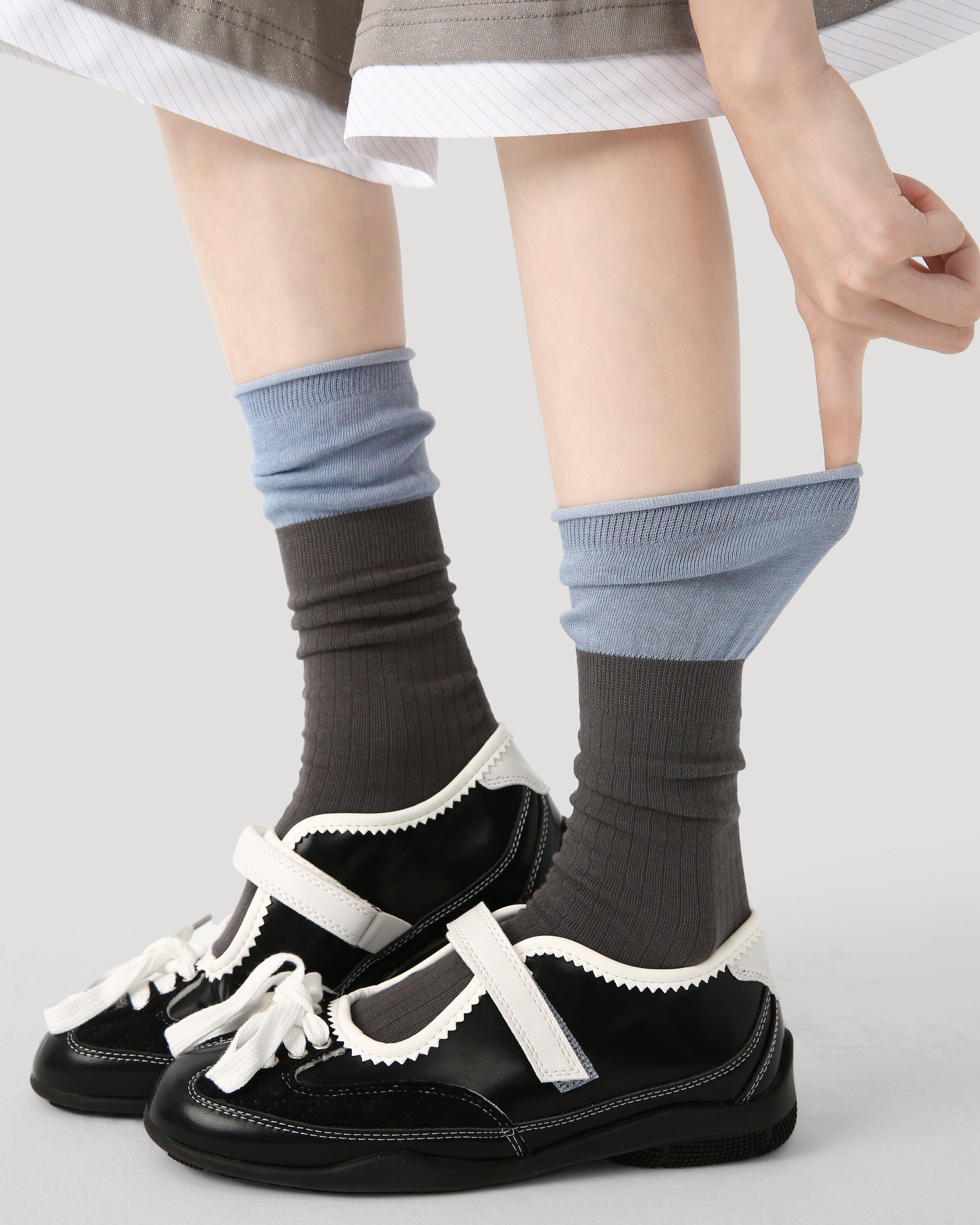 Women's Crew Socks Gray and Blue Colorblock Ribbed Cotton Casual Socks