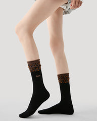 Women's Crew Socks Leopard Print Slouch Socks Fashion Cozy Casual