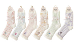 Women Crew Socks Plaid Grid Series Fuzzy Warm Cozy Indoor Socks