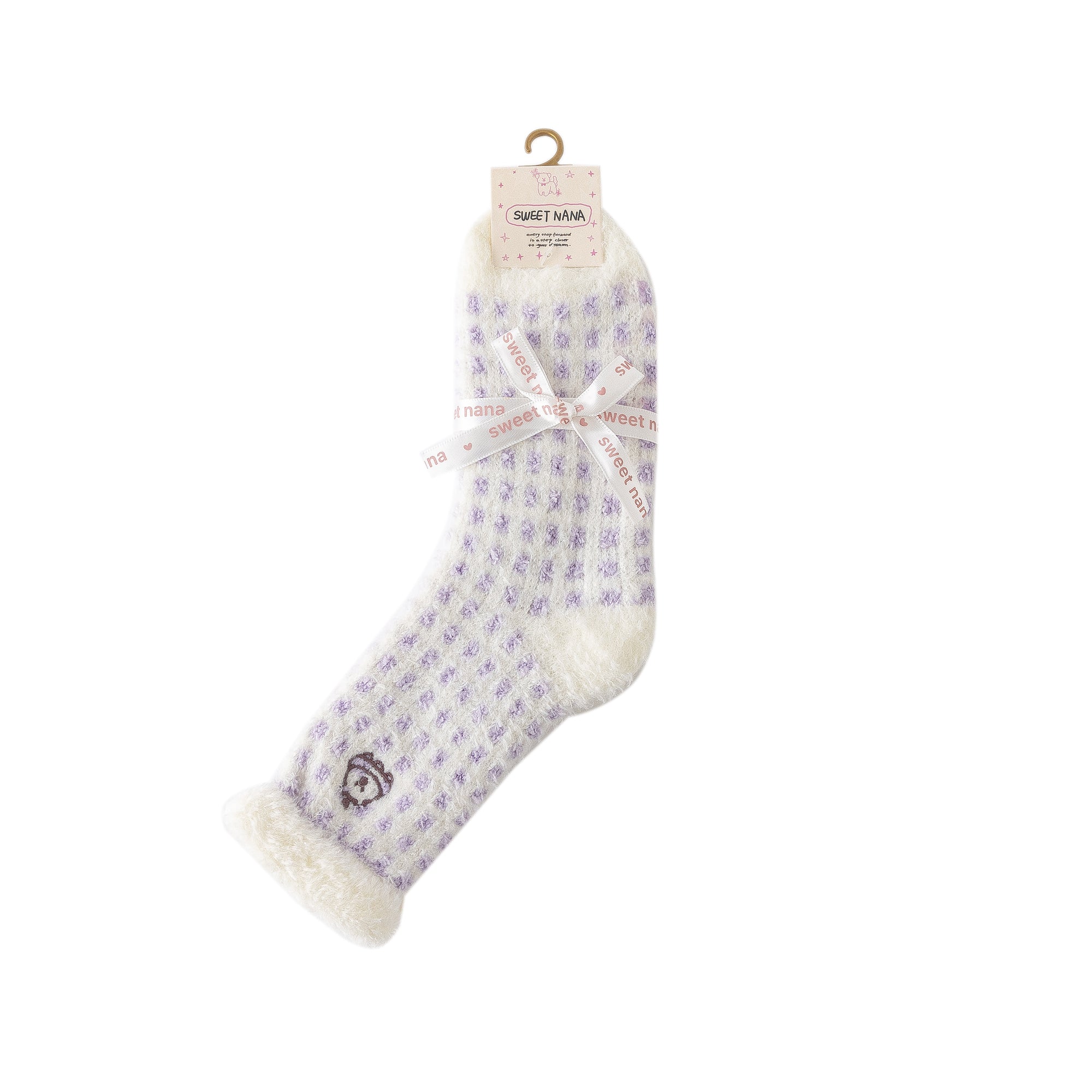 Women Crew Socks Plaid Grid Series Fuzzy Warm Cozy Indoor Socks