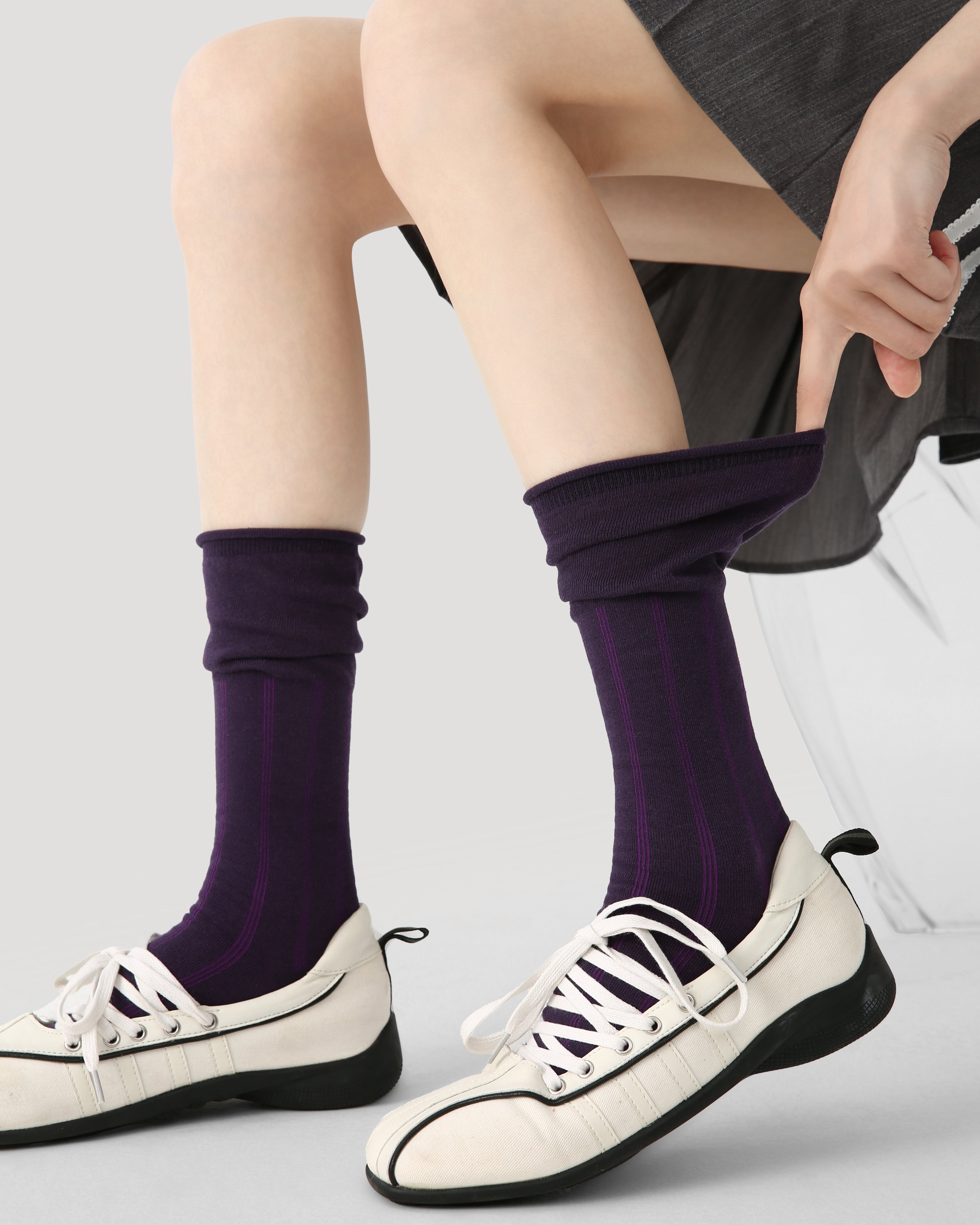 Women's Crew Socks Purple Striped Jacquard Casual Cotton Cozy Socks