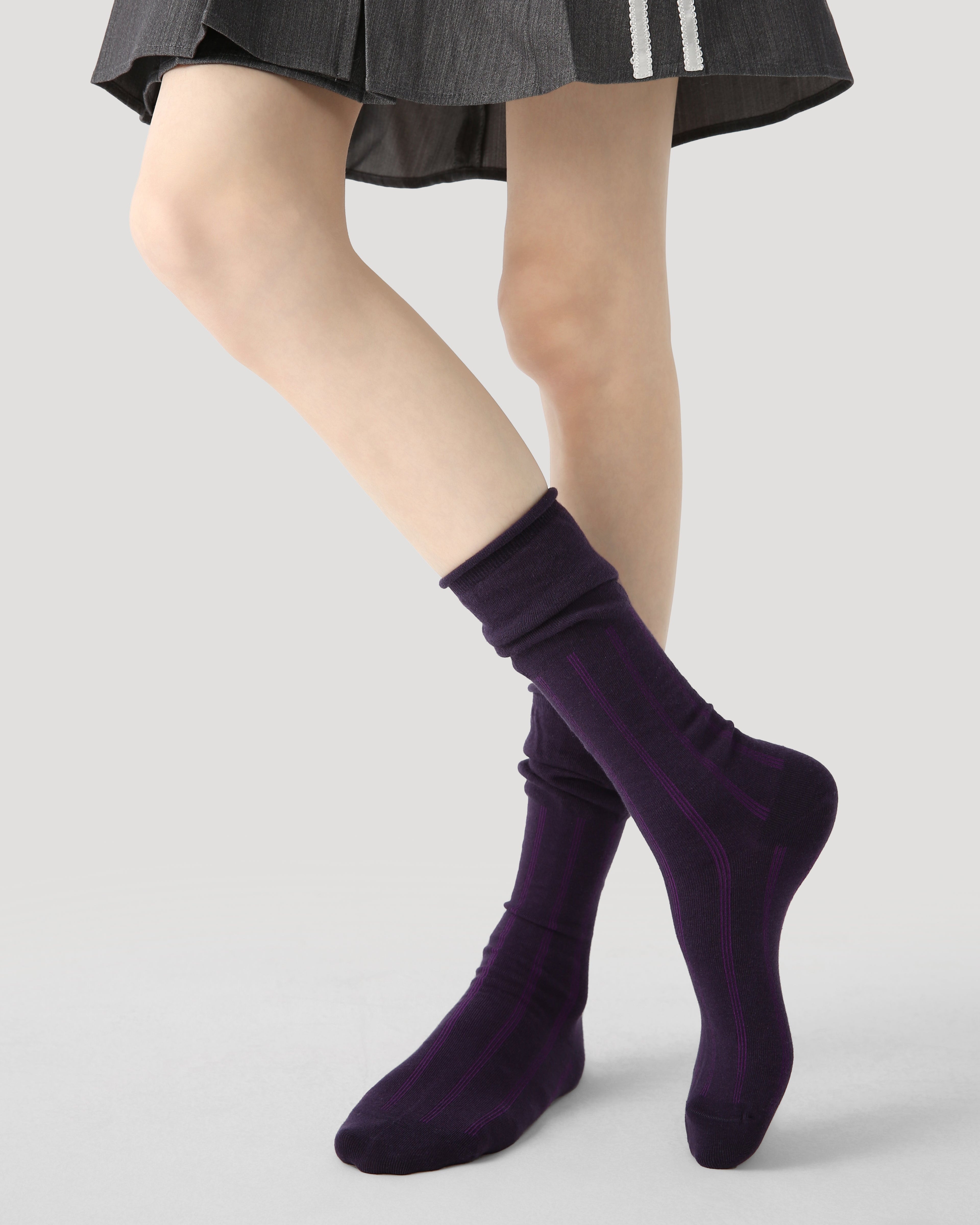 Women's Crew Socks Purple Striped Jacquard Casual Cotton Cozy Socks