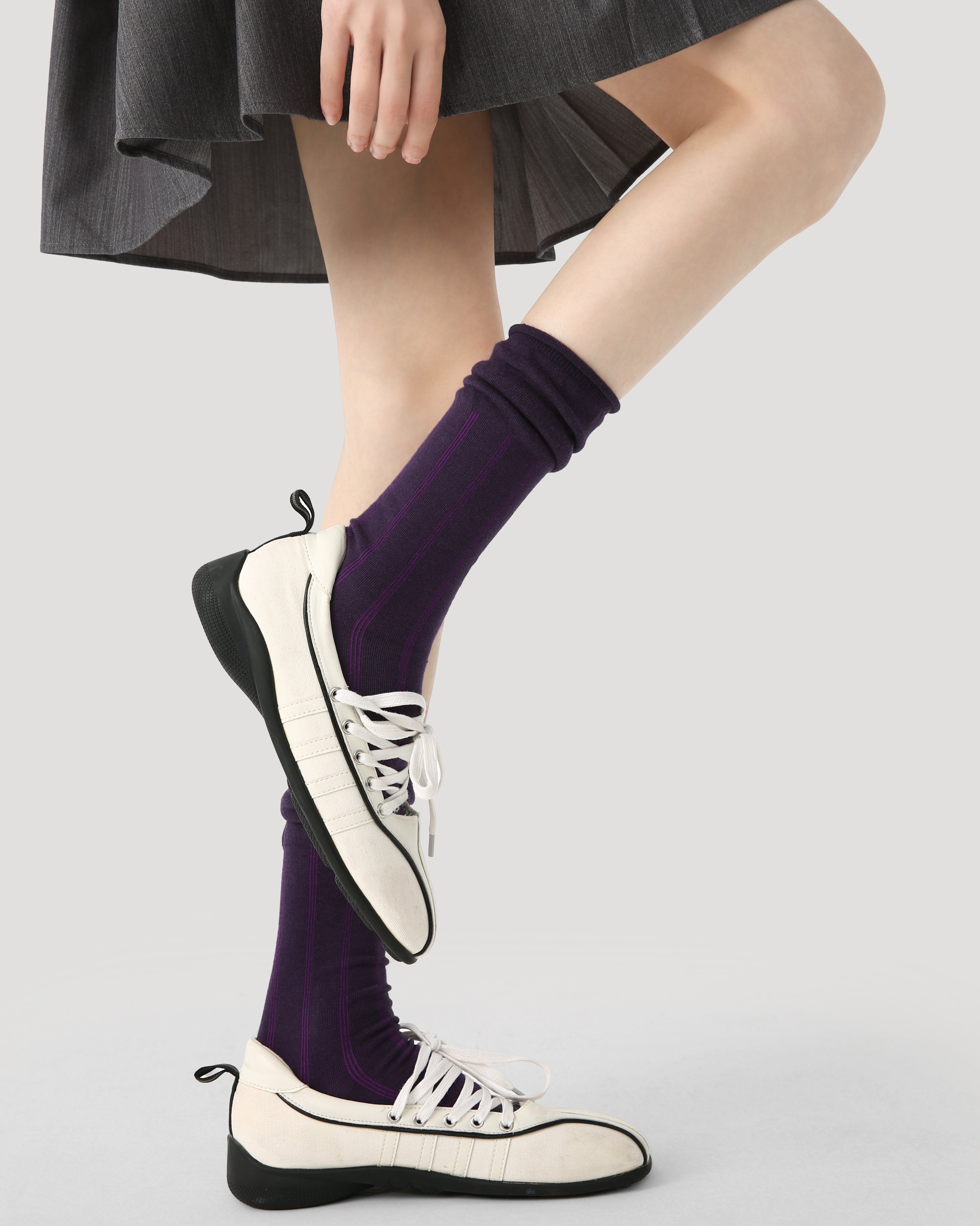 Women's Crew Socks Purple Striped Jacquard Casual Cotton Cozy Socks