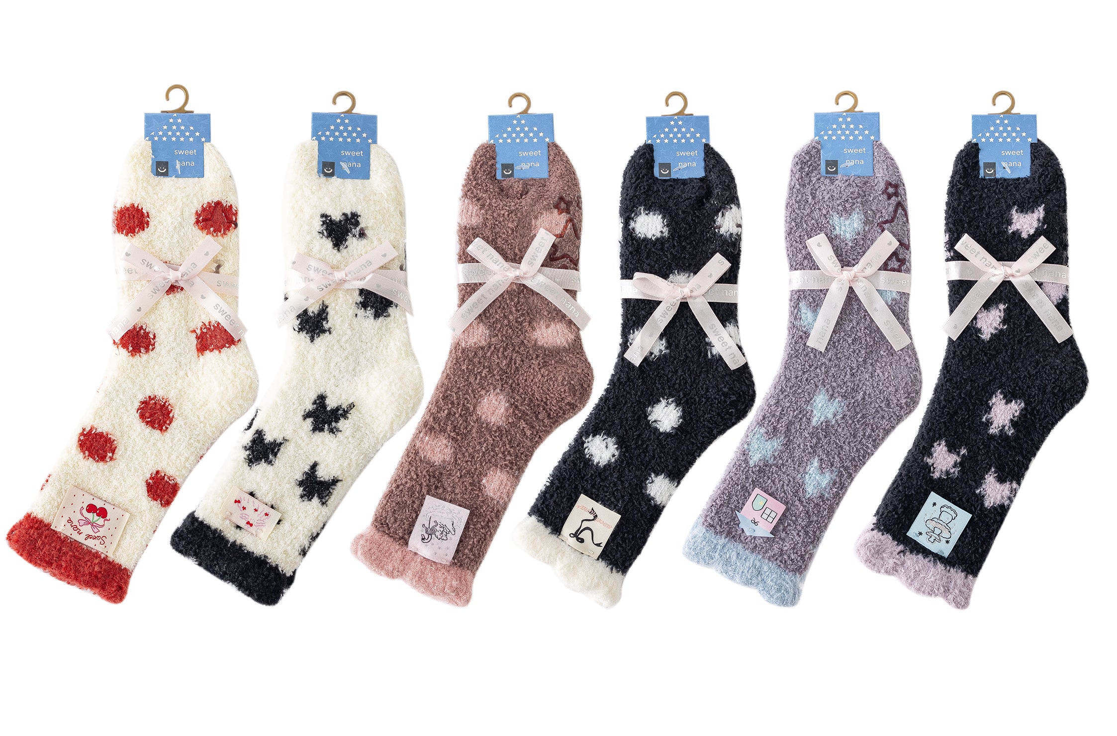 Women Crew Socks Shiny Star Polka Dot Series Fuzzy Warm Cozy Indoor Socks