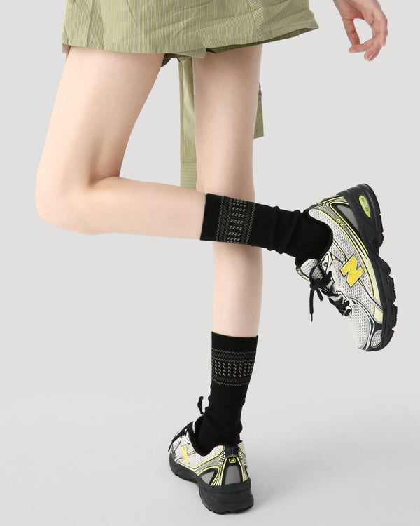Women Crew Socks Solid Color Ribbed Jacquard Cotton Classic - SWEET NANA