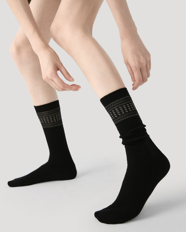 Women Crew Socks Solid Color Ribbed Jacquard Cotton Classic - SWEET NANA