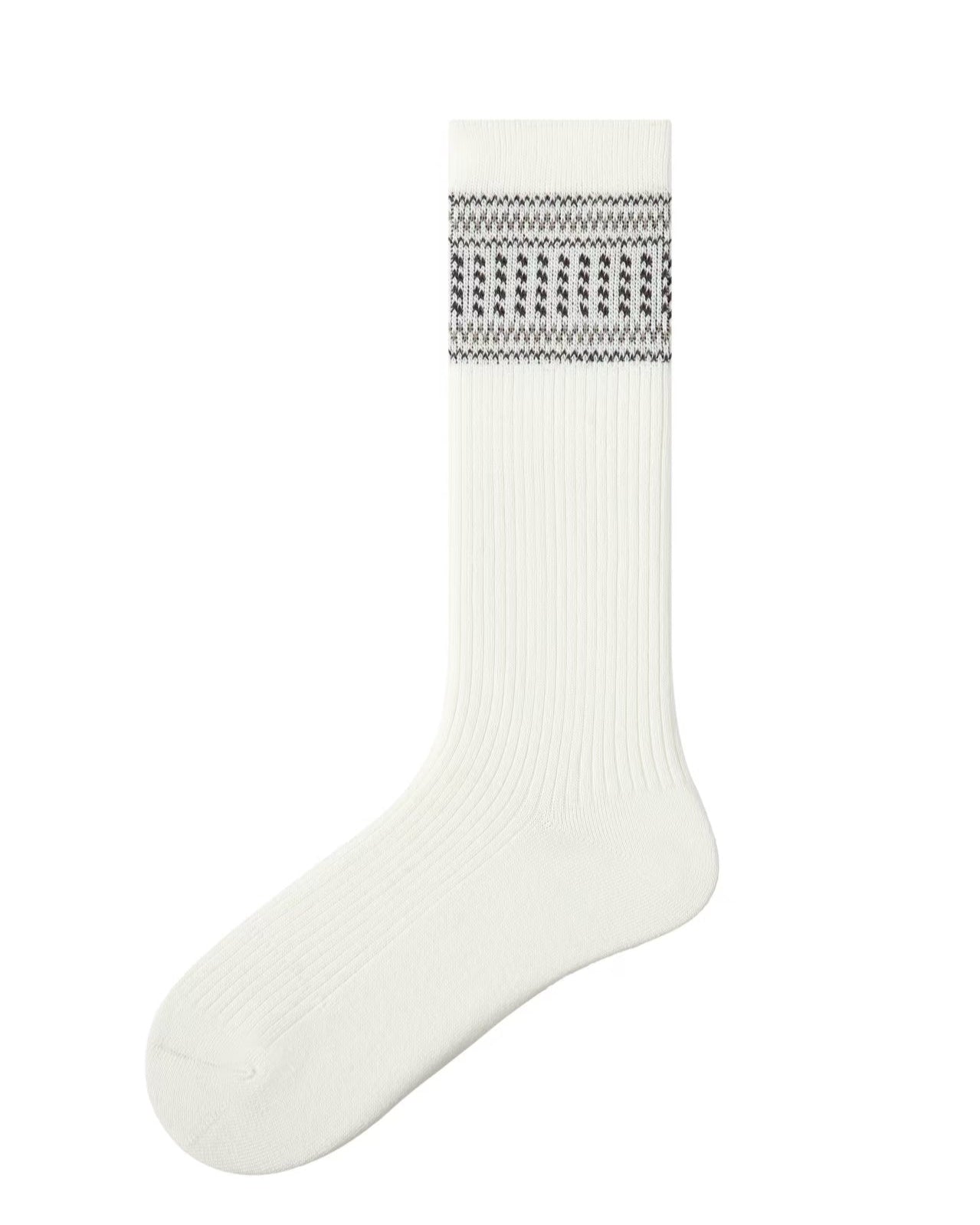 Women Crew Socks Solid Color Ribbed Jacquard Cotton Classic - SWEET NANA
