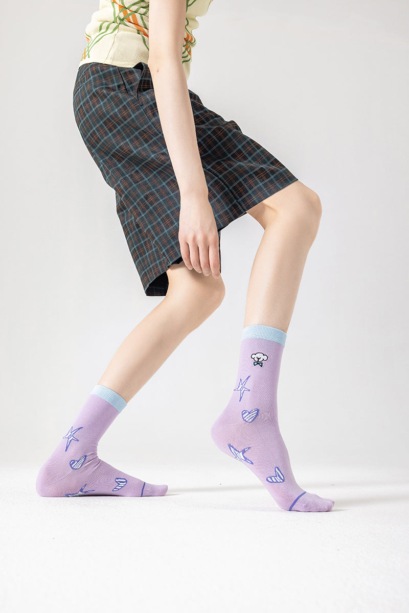 3-Pack Women Cotton Crew Socks Busy Puppy Cute Casual - SWEET NANA