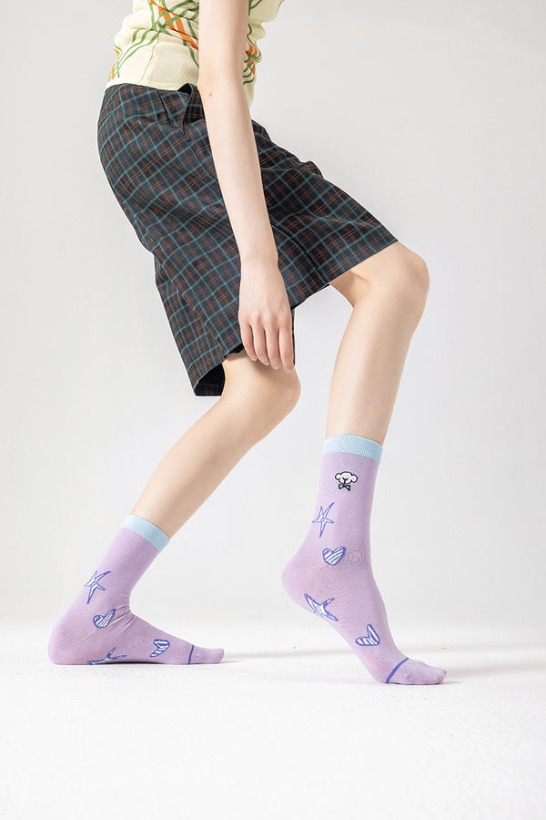 3-Pack Women Cotton Crew Socks Busy Puppy Cute Casual - SWEET NANA