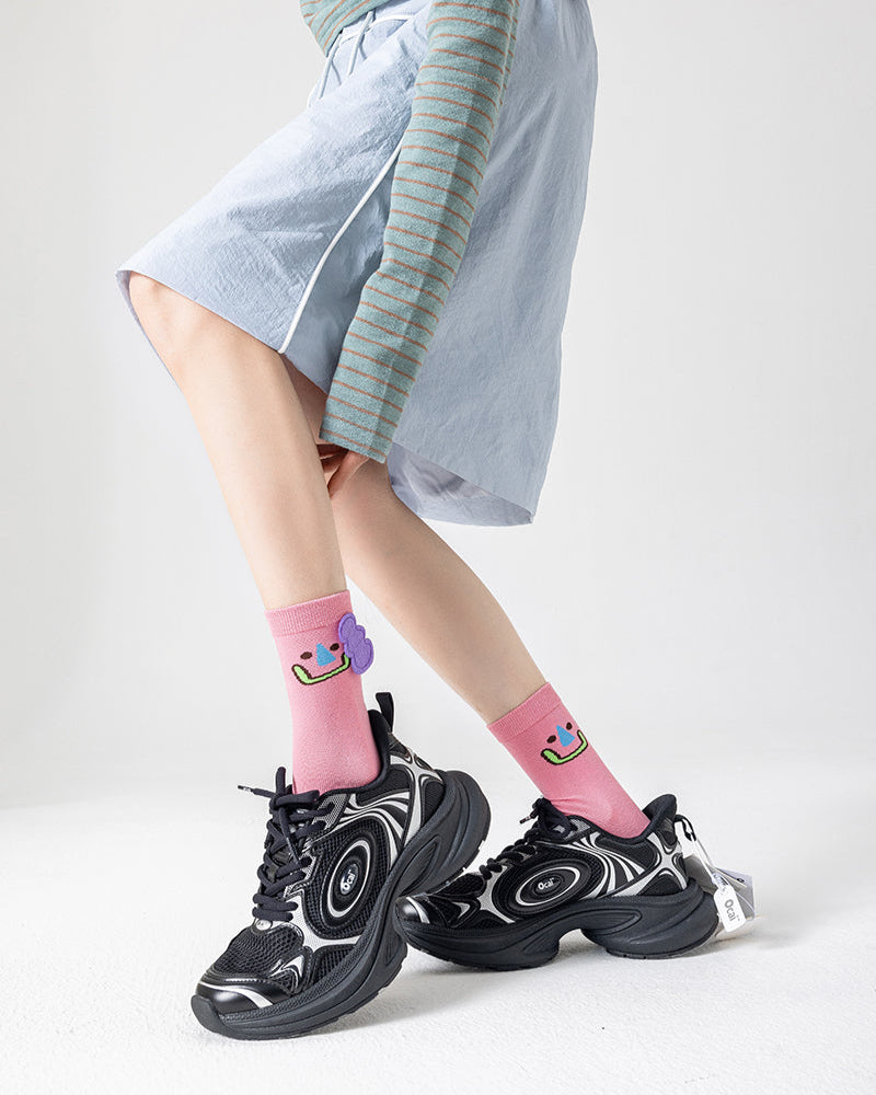3-Pack Women's Cotton Crew Socks Zoo Party Kawaii Cute Casual