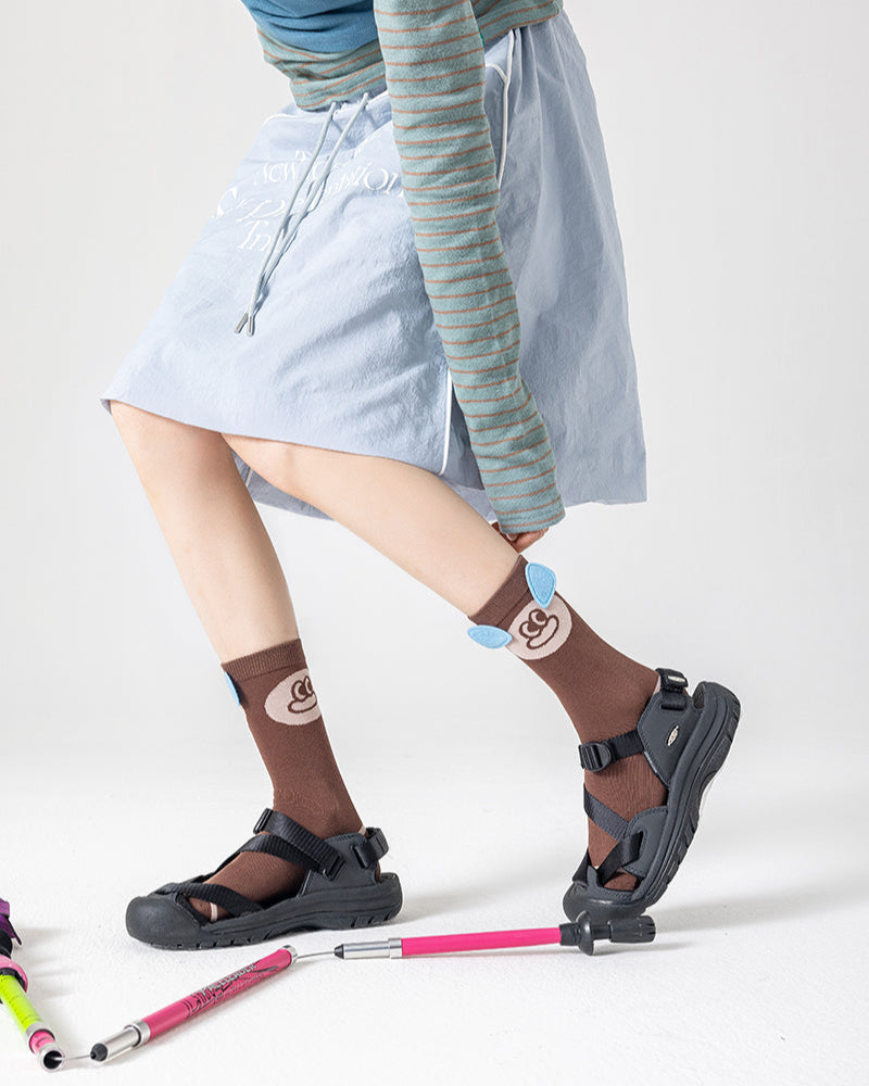 3-Pack Women's Cotton Crew Socks Zoo Party Kawaii Cute Casual